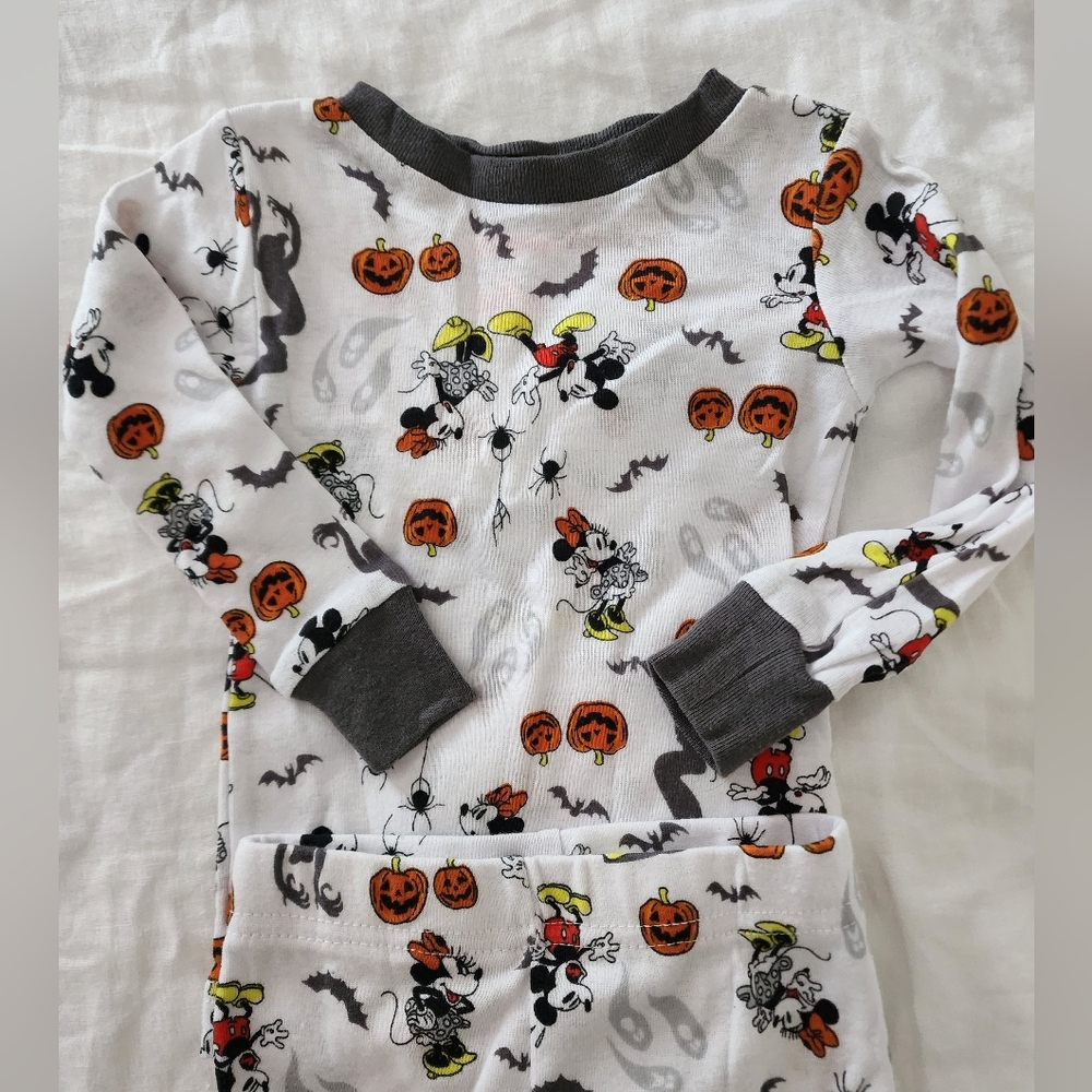 Disney Baby 12M Halloween Print Pajama 2pc Set Mickey & Minnie Mouse 100% Cotton